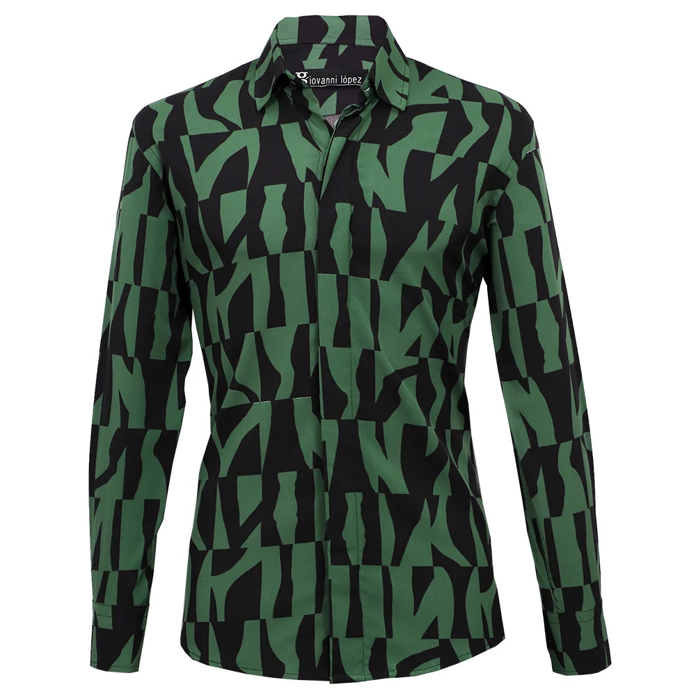 camisa manga larga estampado verde y negro