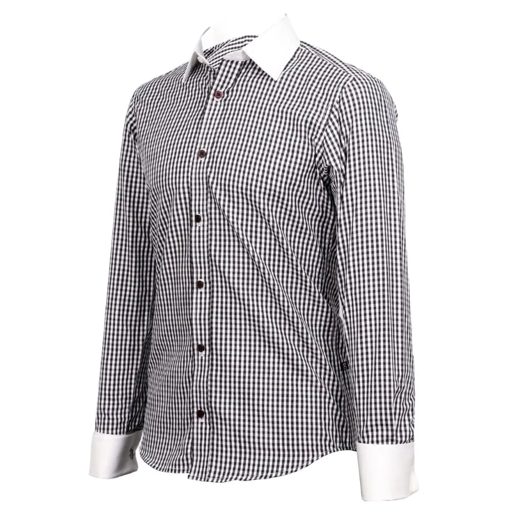 Camisa blnaca cuadros negros cuello y puños blancos mancorna 2