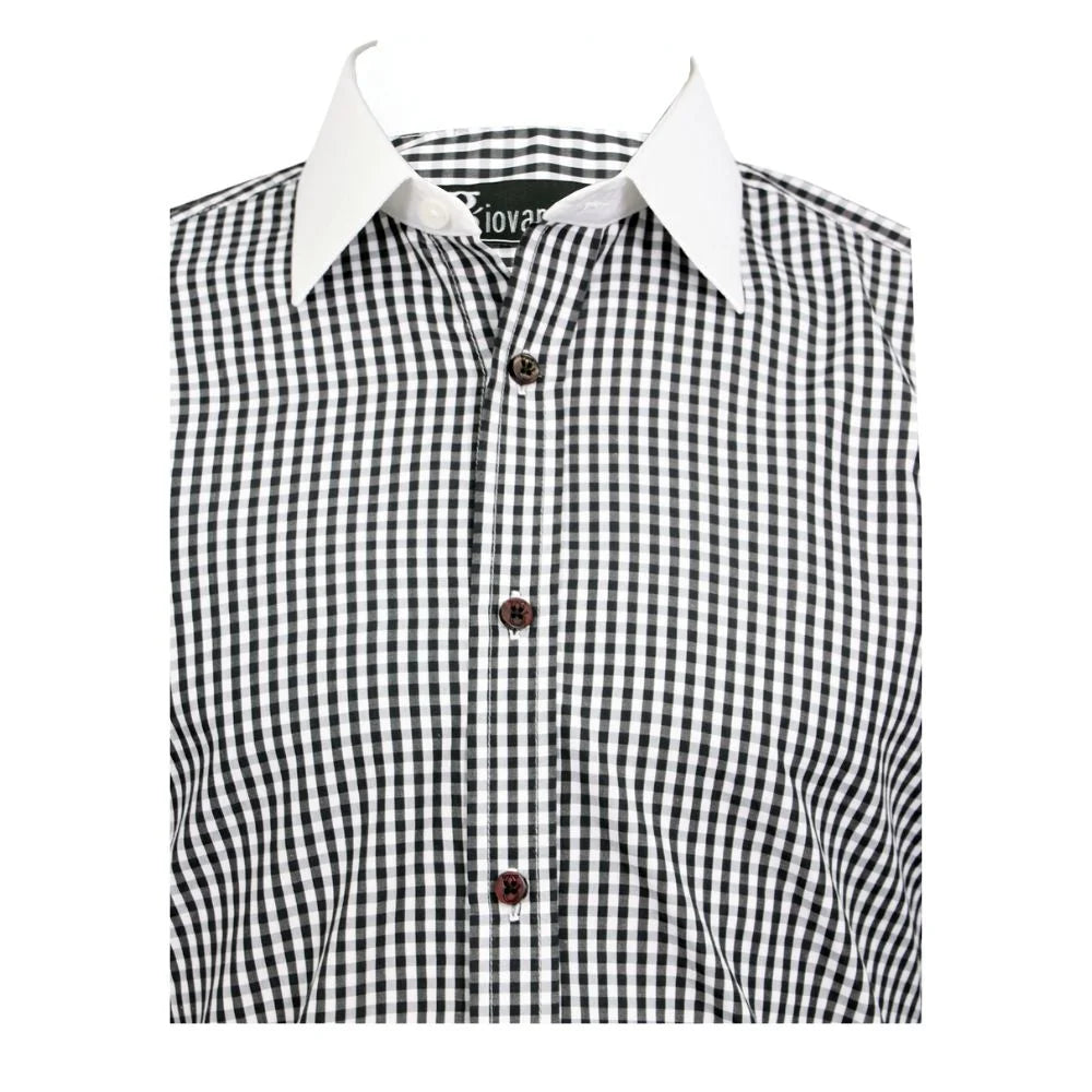Camisa blnaca cuadros negros cuello y puños blancos mancorna 4