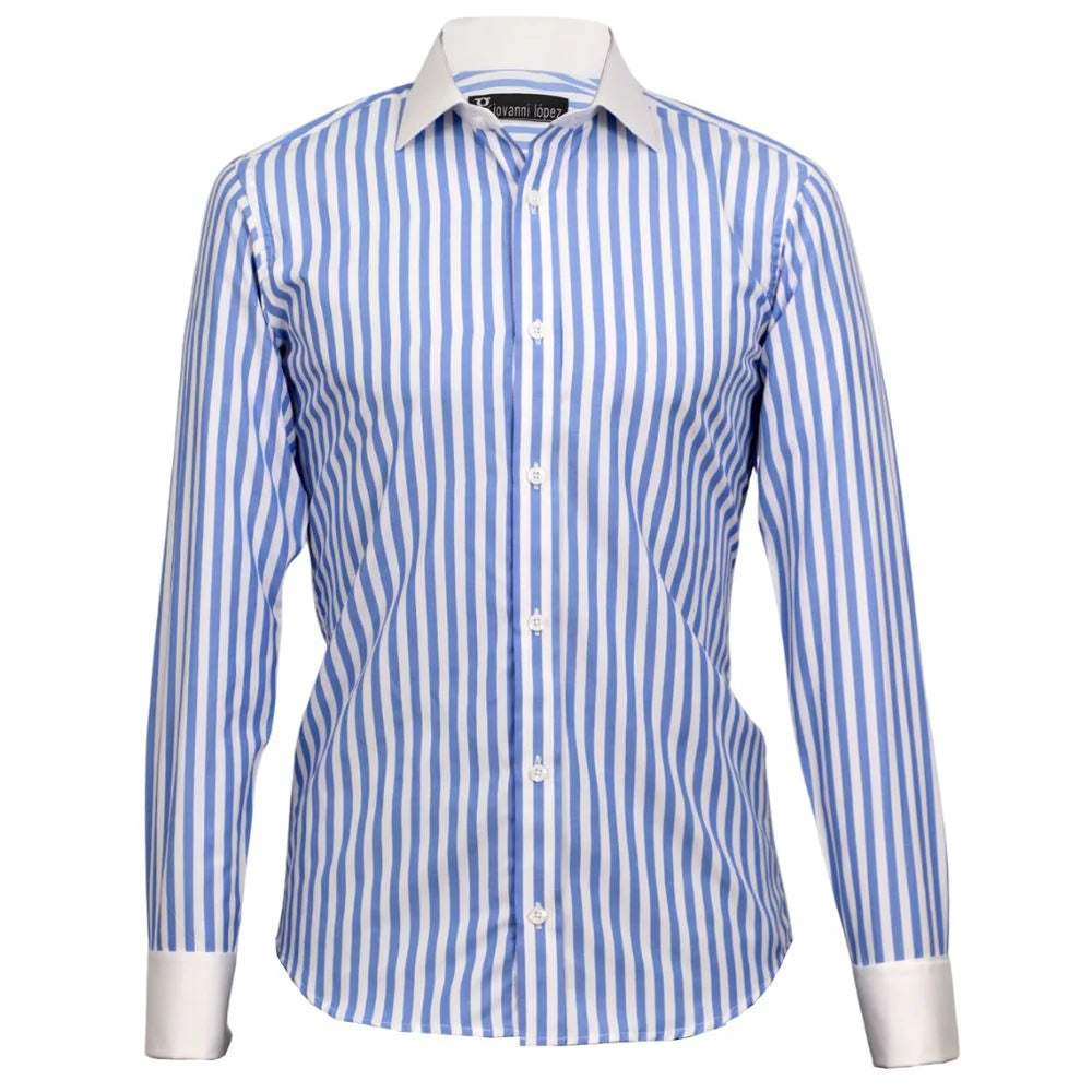 camisa de rayas blanco con azul puño mancorna 1