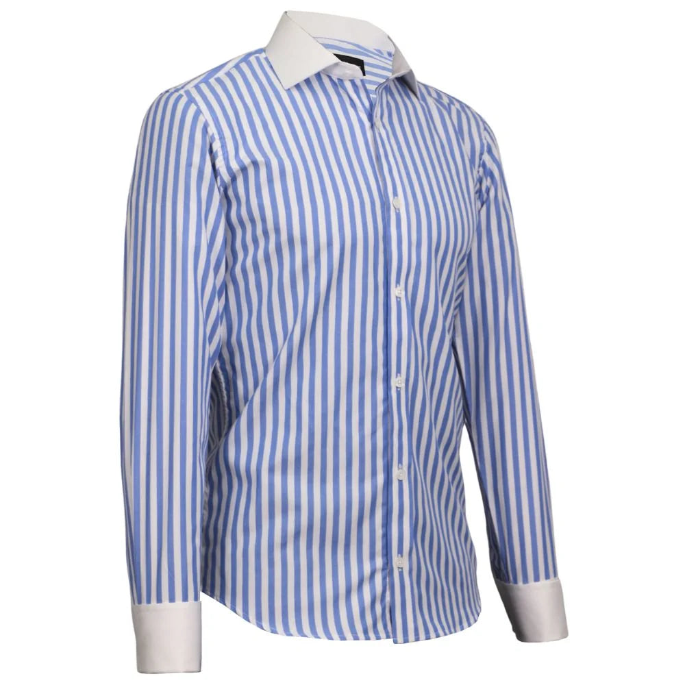 camisa de rayas blanco con azul puño mancorna 2