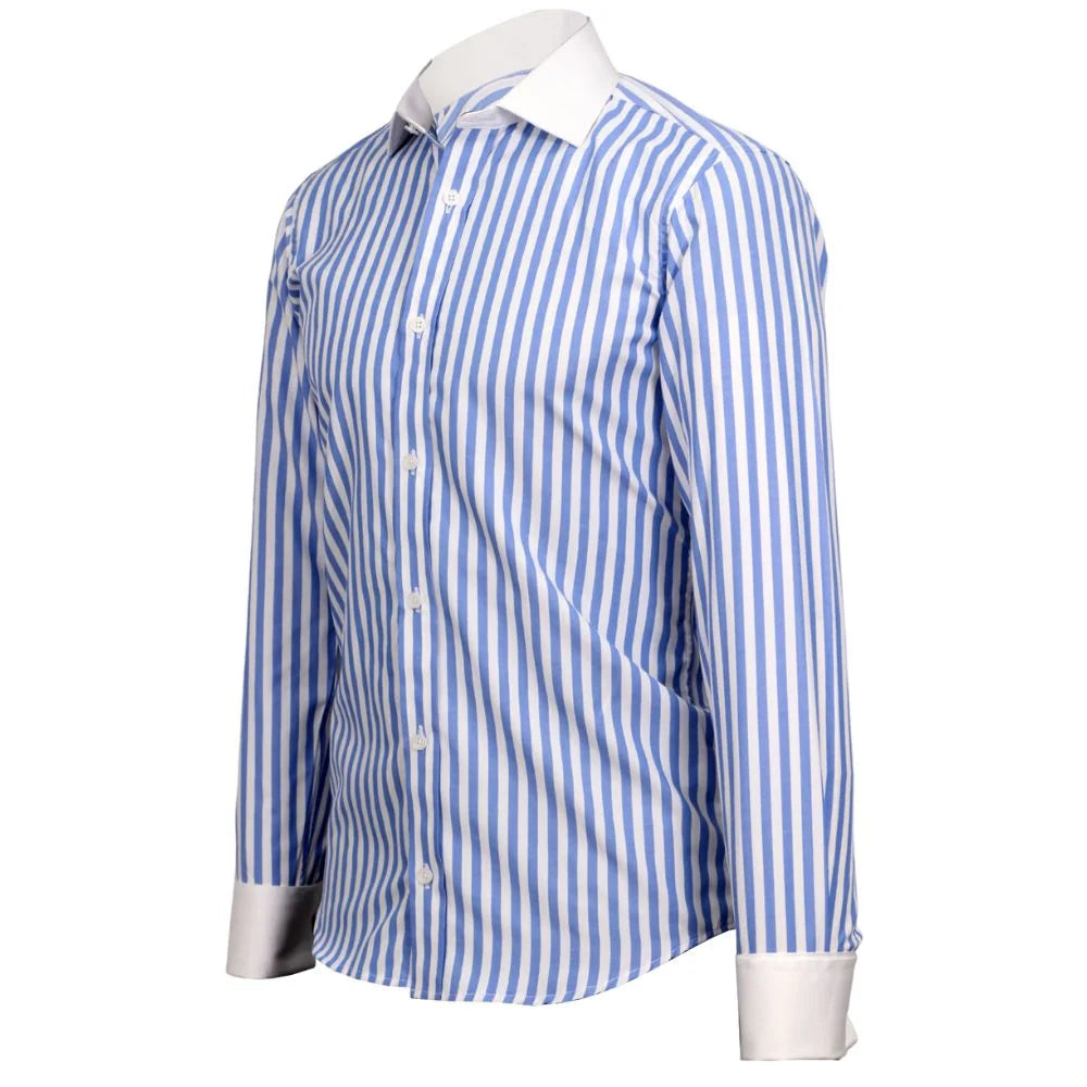 camisa de rayas blanco con azul puño mancorna 3