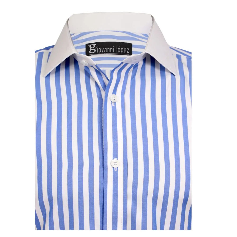 camisa de rayas blanco con azul puño mancorna 4