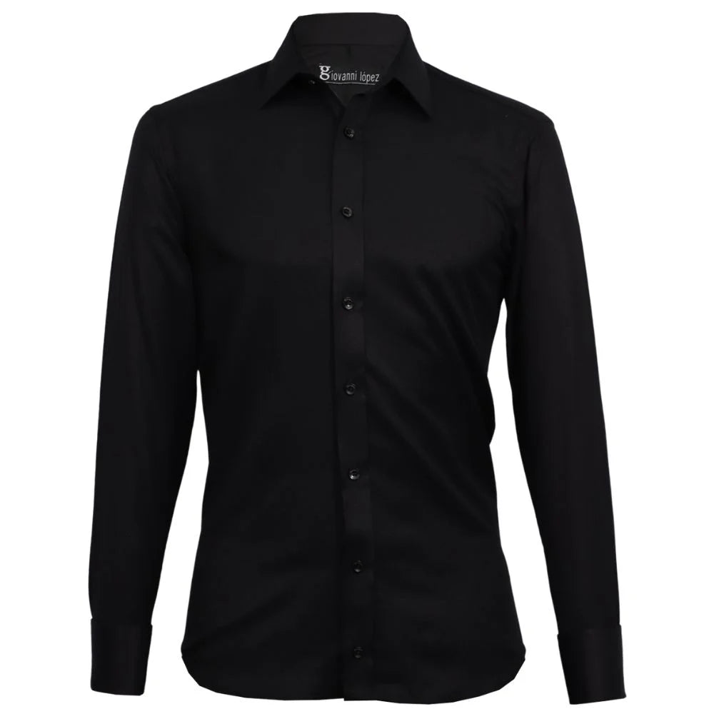 Camisa negra clasica con puños mancorna 1