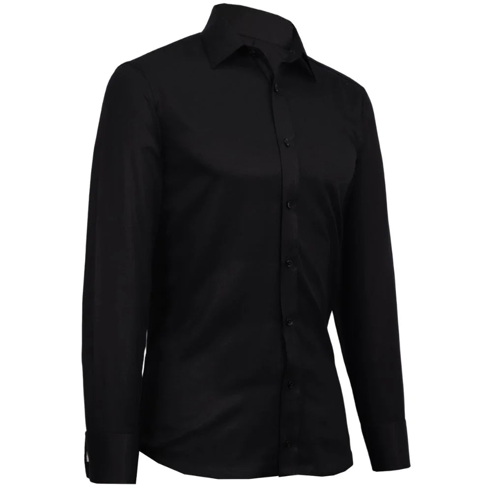 Camisa negra clasica con puños mancorna 2