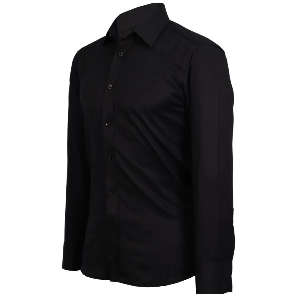Camisa negra clasica con puños mancorna 3