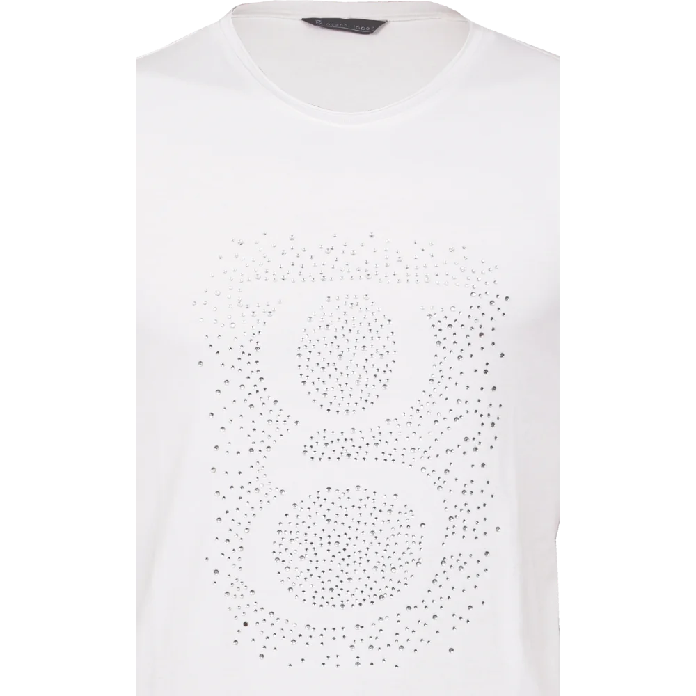 Camiseta blanca con aplicación logo en pedrería 1