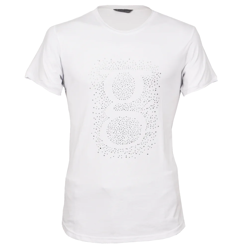 Camiseta blanca con aplicación logo en pedrería