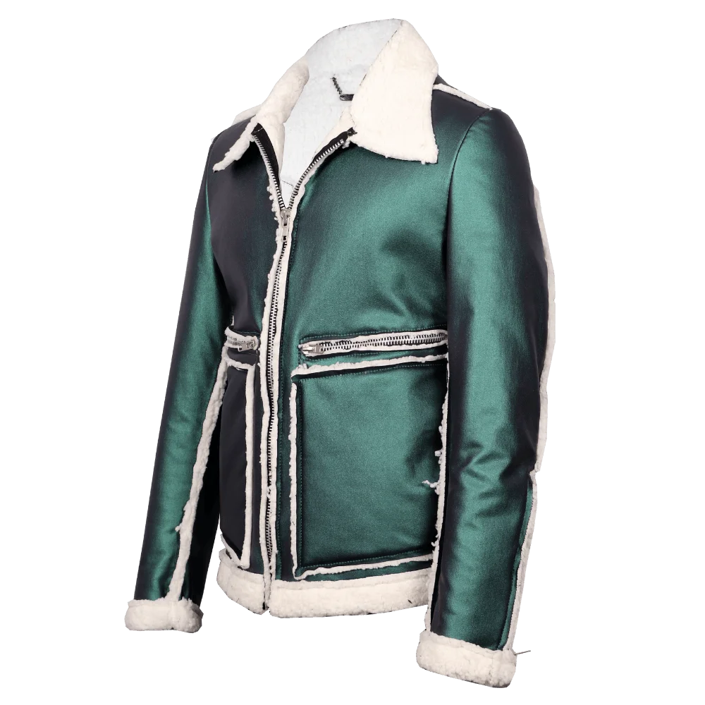 Chaqueta aviador verde metalizado y ovejero 2