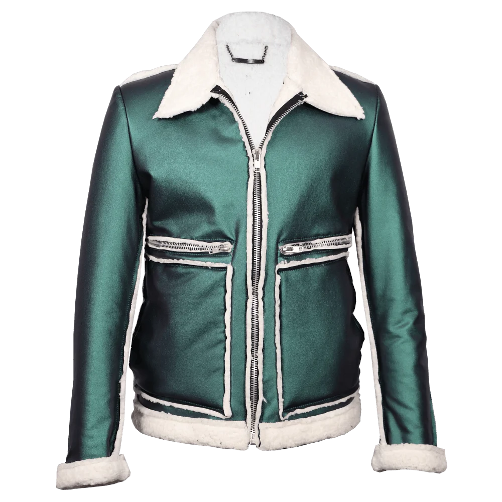 Chaqueta aviador verde metalizado y ovejero