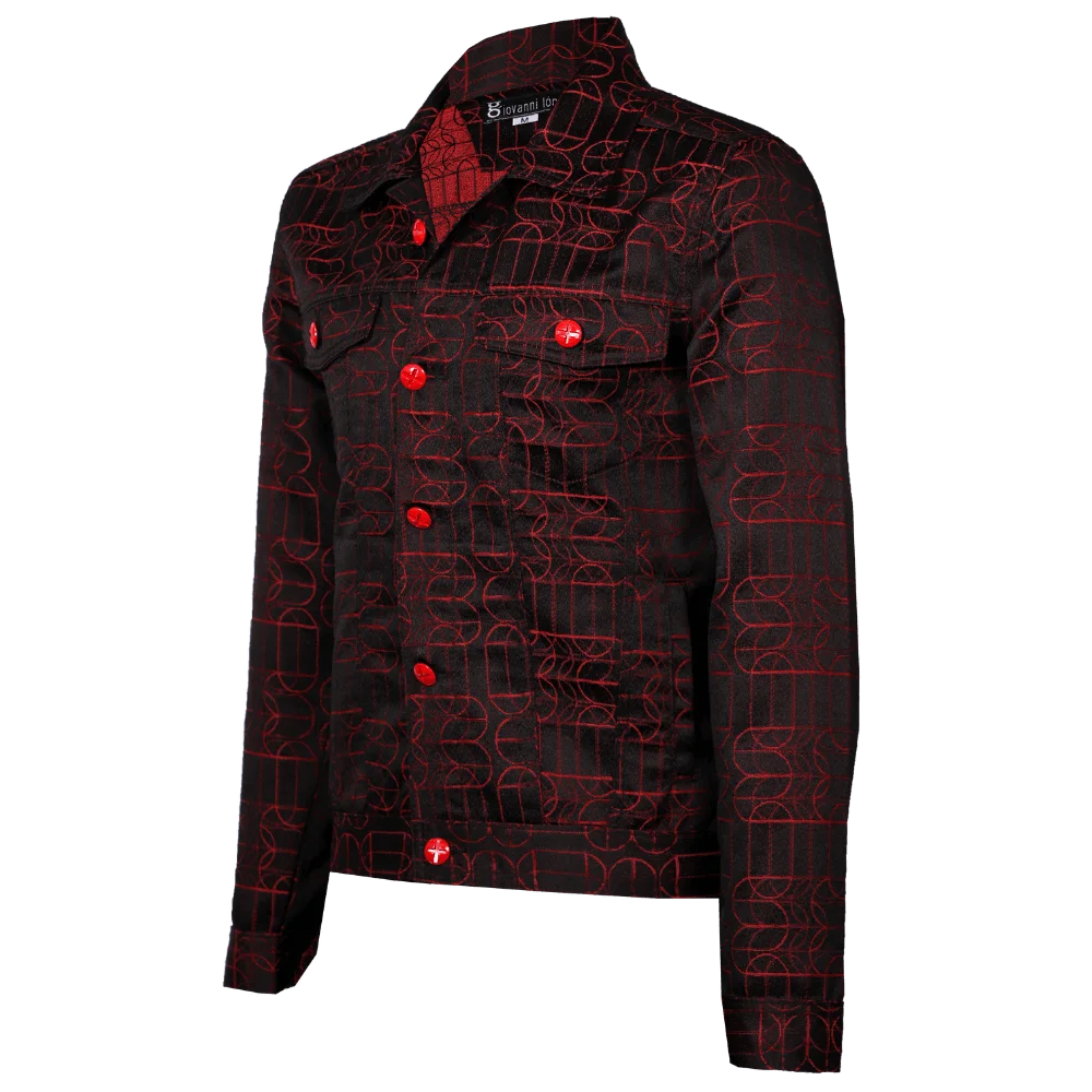 Chaqueta jackard negro con bordado rojo 1