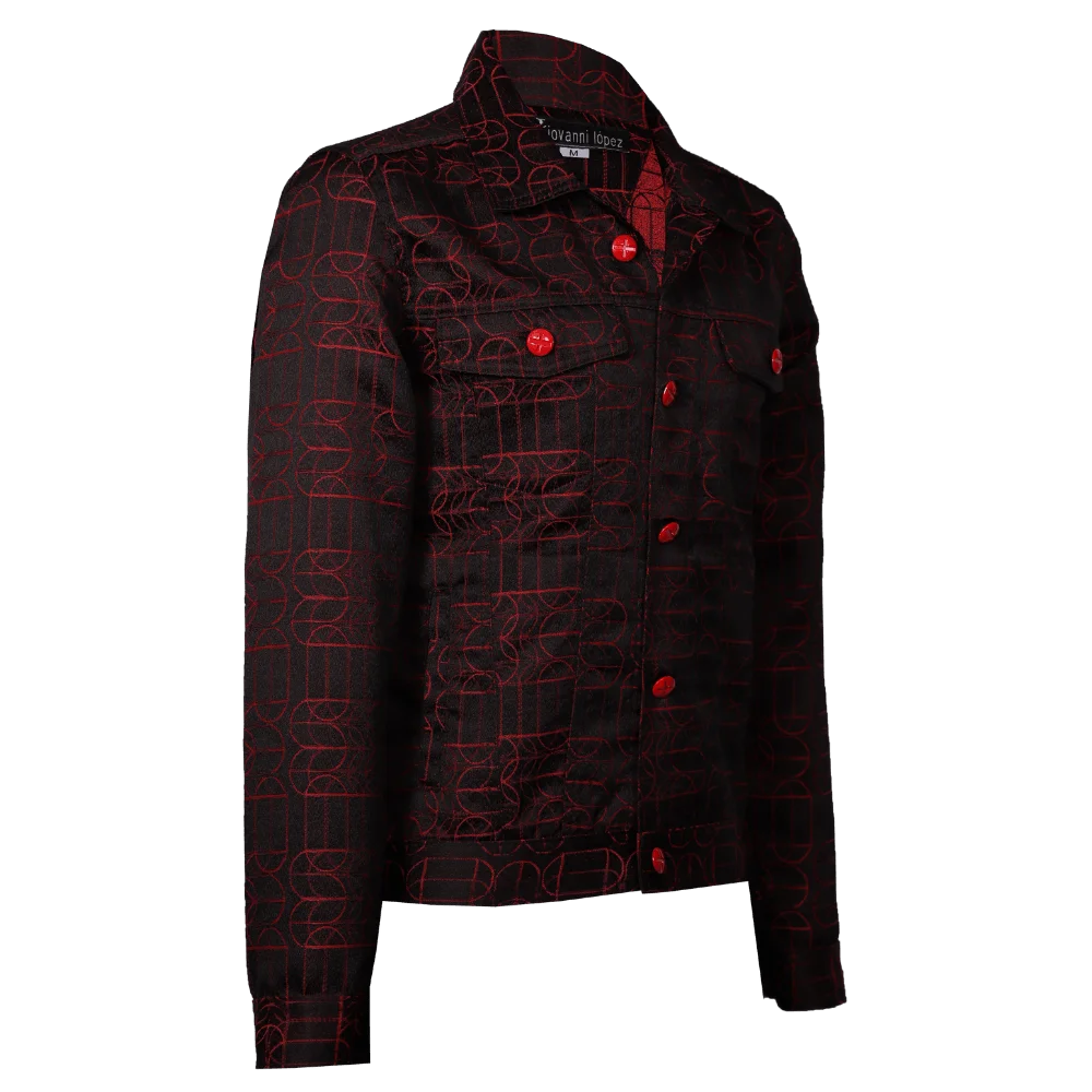 Chaqueta jackard negro con bordado rojo 2