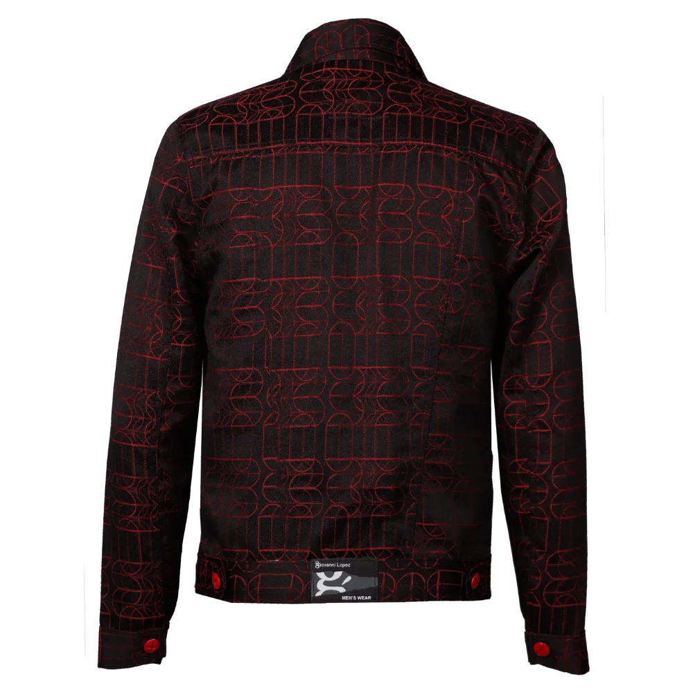 Chaqueta jackard negro con bordado rojo 3
