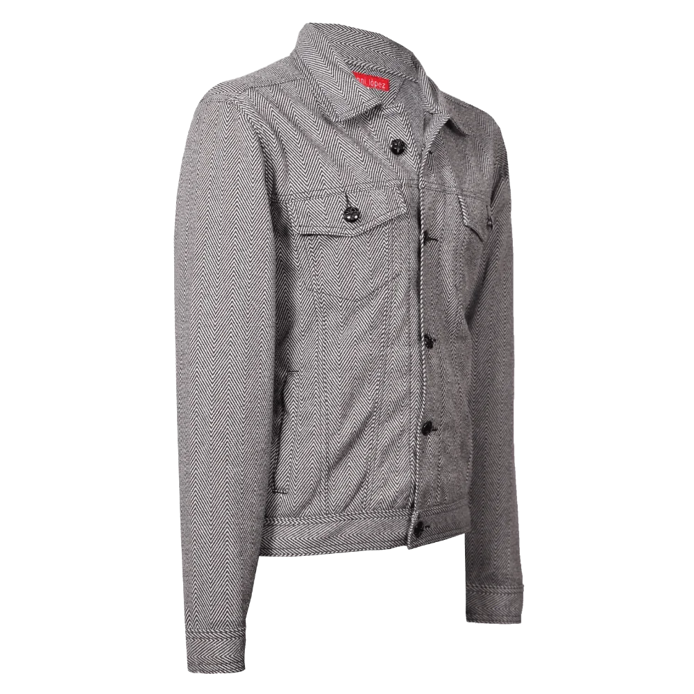 Chaqueta gris de textura espiga tipo clásico 2