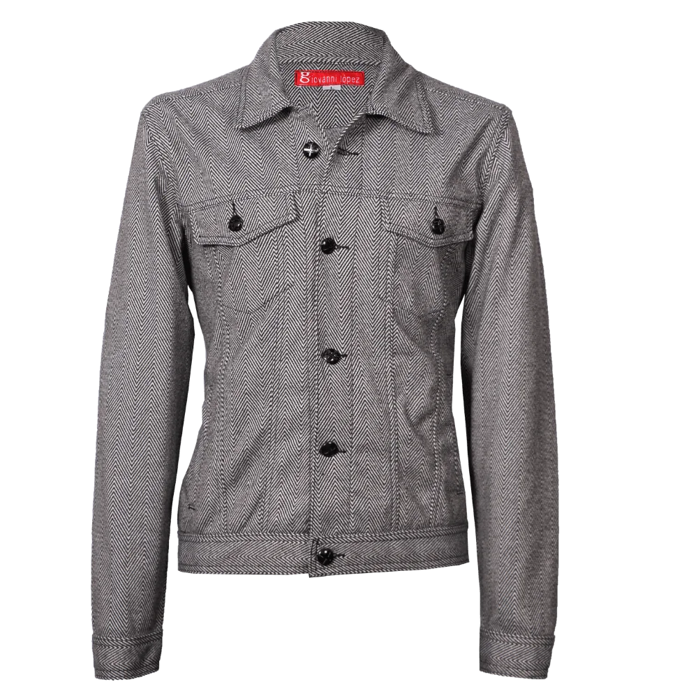 Chaqueta gris de textura espiga tipo clásico