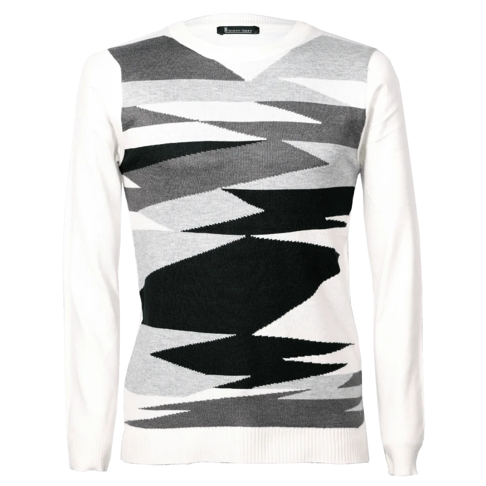 Sweater casual con diseño bbstracto blanco-gris