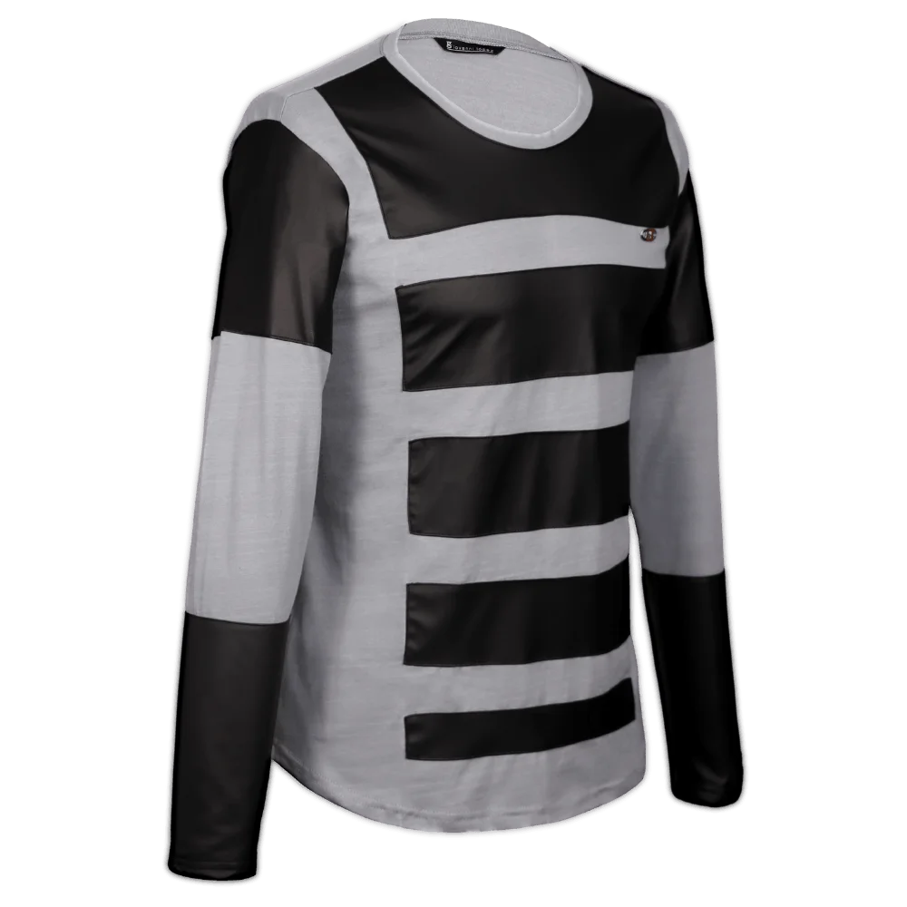 Buso gris con apliques de cuero sintético 2